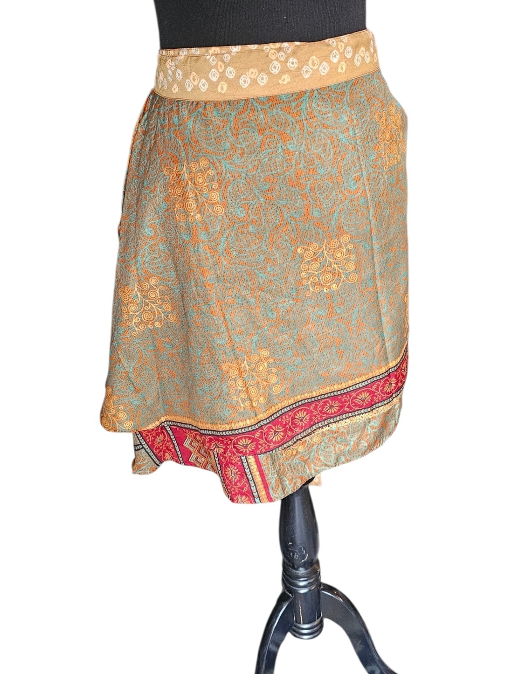 Darn Good Yarn Reversible Wrap Skirt XL Boho Sari Patchwork Festival